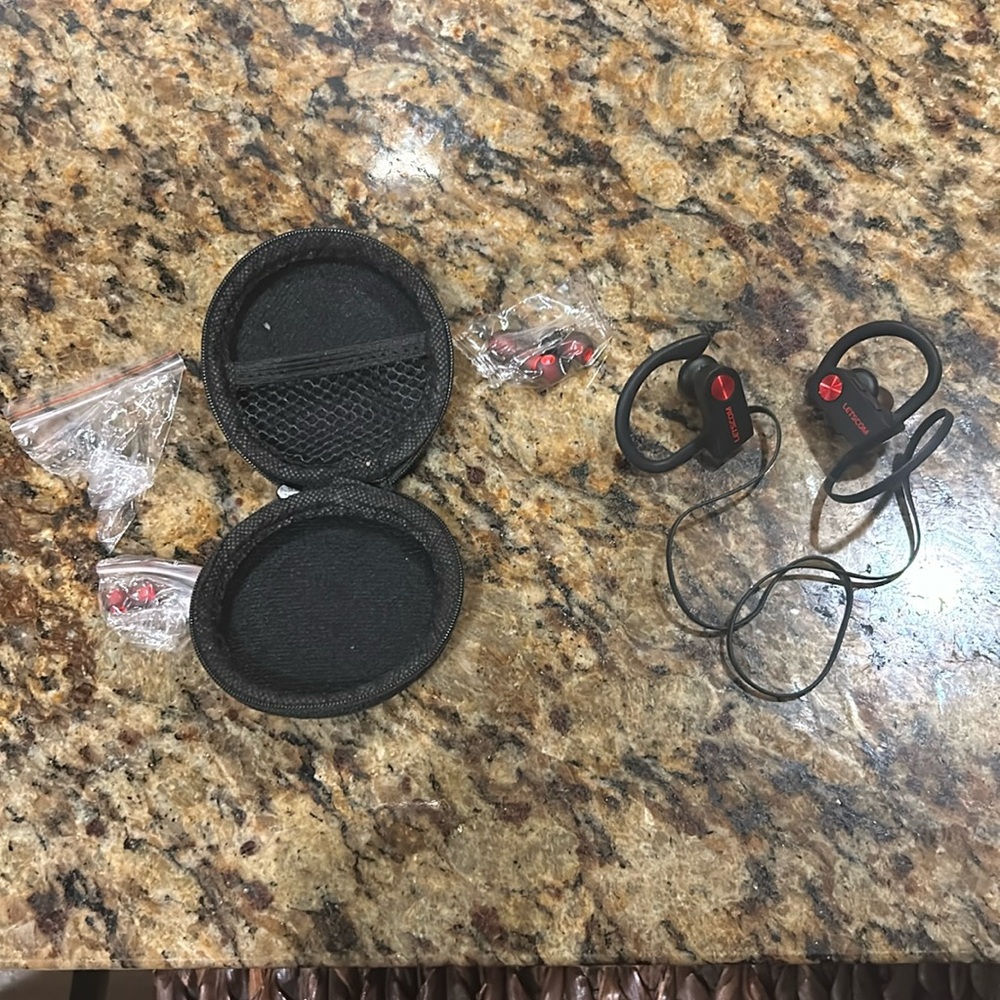 Bluetooth wireless headphones. Red and black
